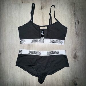 darker wavs black logo bralette and boyshorts lingerie set